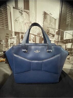 Kate Spade TOTE NY 2 Park Avenue Beau Bow Bag NAVY BLUE HANDBAG Leather CUTE!
